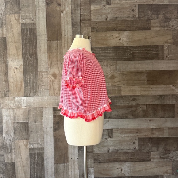 Handmade red gingham plaid ruffle trim top large festival boho garden party - Picture 8 of 10